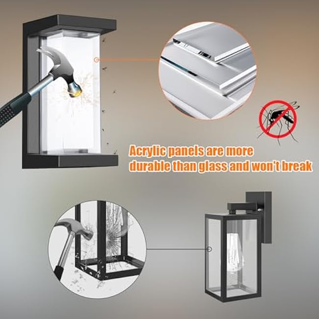 Juyace 18w Outdoor Porch Lights Exterior Lighting Fixtures Wall Mount Rectangular Modern Patio Sconces 1800Lm 6000k Aluminum Black IP65 for Garage House Front Door Entryway (2 Pack)