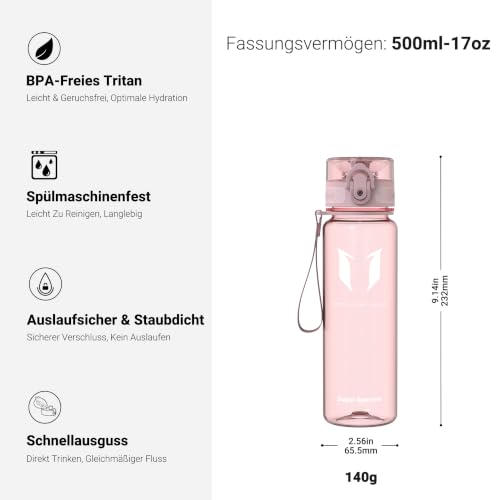 Super Sparrow Trinkflasche - Tritan Wasserflasche - 500ml - BPA-frei - Ideale Sportflasche - Sport, Wasser, Fahrrad, Fitness, Uni… – Ansicht 3
