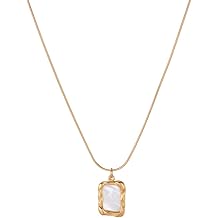 18k Gold Plated Vintage Style Square Pendant With White Fritillaria Chain Necklace For Women Jewelry Gift