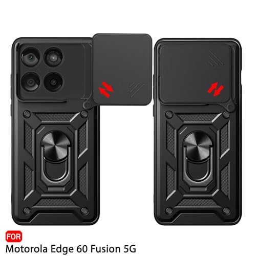 Image of Luxe Back Cover for Motorola Edge 60 5G / Motorola Edge 60 Fusion 5G | D10 Tough Armor Case | Sliding Camera Shield | 360 Protection | Kickstand Ring Holder | Military-Grade Shockproof Bumper Case