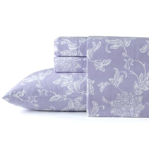 Pointehaven 180 GSM Brushed Cotton Flannel Sheet Sets (Lilac Bloom, California King)