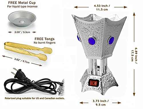 Oud Essence Luxury Electric Incense Bukhoor Burner Metallic Hexagon Small Arabian With Stones, 110V Silver By Maani Essence #TOP4