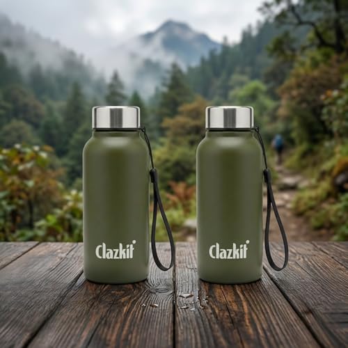 Image of Clazkit Alpha Pro Classic Stainless Steel Water Bottle Single Wall 500ml Set of 2 | Lightweight, Leak-Proof, Reusable | Ideal for School Kid, Office, Gym & Travel | Green