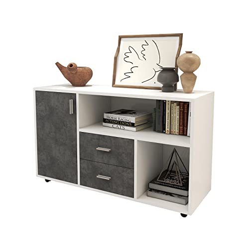 Miyzeal 2 Drawer Mobile File Cabinet, Lateral Filing Cabinet With Locking Wheels And Large Cabinet, Wood Office Storage Cabinet Printer Stand With Open Storage Shelves For Home Office #TOP19
