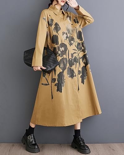 Image of ellazhu Womens Fall Casual Patchwork Funky Long Sleeve Designer Dress Loose Blouse GY2787 A