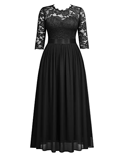 Miusol Women's Formal Floral Lace Plus Size Wedding Maxi Dress Black #TOP4
