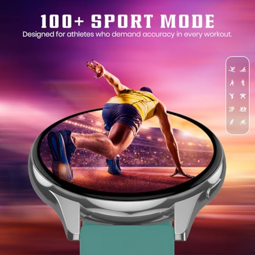 Image of PunnkFunnk Active 5 Smart Watch with 1.3 inch AMOLED HD Display | Bluetooth Calling, AI Voice Assistant, 100+ Sports Modes, Heart Rate & SPO₂ Tracking, IP68 Waterproof for Men & Women- (Light Green)