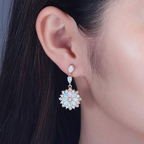 CiNily 18K White Gold Plated Opal Sutd Drop Earrings for Women Ladies Gemstone Dangle Earrings Opal Jewelry Gifts3