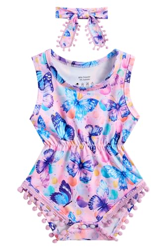 Image of BFUSTYLE Baby Girl Clothes 0-24 Months Outfit Sleeveless Infant Romper Bodysuit with Headband