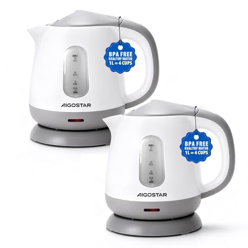 Aigostar Hervidor Agua Electrico Pequeño, Portatil & Compacto, Blanco Gris