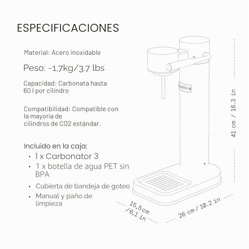 Miniatura 10 de Aarke Carbonator 3, Máquina Para Hacer Agua Con Gas En Acero Inoxidable, Incluye Botella 800ml, Acabado En Acero