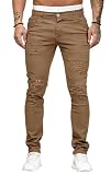HUNGSON Men's Blue Slim Fit Jeans Stretch Destroyed Ripped Skinny Jeans Side Striped Denim Pants(Khaki,38)