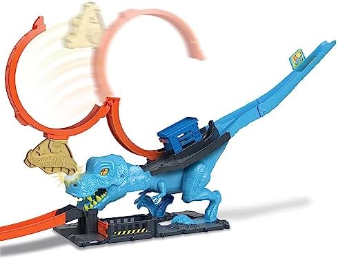Hot Wheels City Pętla T-Rexa Zestaw z ogromną pętlą i starciem z dużym dinozaurem, HNP77