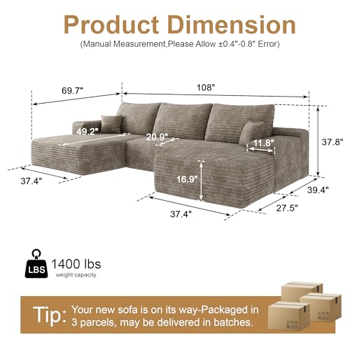 Image of 96 inch Sectional Couches for Living Room Cloud Couch Sofa with L-Shape Upholstered Boneless Couchs Modern Modular Sectional Couch with Chaise