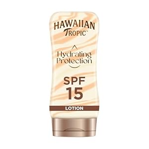 Hawaiian Tropic Hydrating Protection Sunscreen Lotion, Water Resistant SPF 15 UVA + UVB Protection Suncream, 12-Hour Moisturising Sun Lotion with Cocoa and Shea Butter, 180 ml