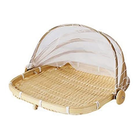 Qtrednrry Hand-Woven Food Serving Tent Basket Fruit Vegetable Basket Outdoor Picnic Mesh Net Cover,Small Cover