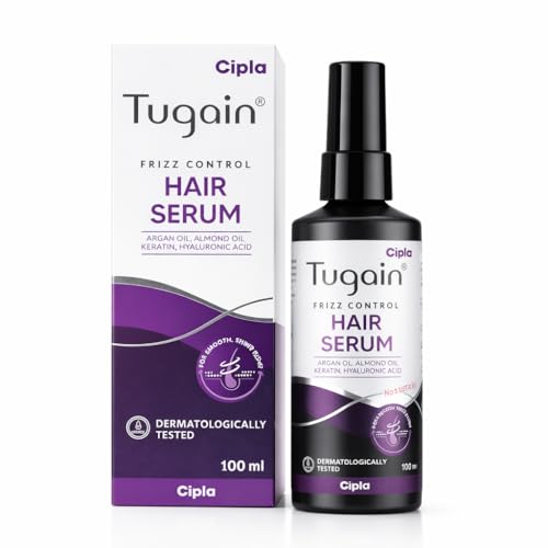 Tugain Frizz Control Hair Serum with Argan Oil, Almond Oil, Keratin & Hyaluronic Acid | Non-Sticky Formula for Smooth, Shiny Hair | Dermatologically Tested | 100 ml by Scientifique