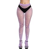 WEANMIX Women's Rhinestone Fishnet Stockings Pantyhose, High Waist Sparkly Tights for Women, Purple