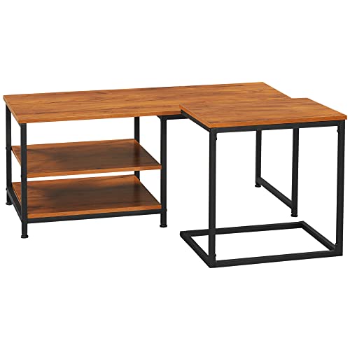 HOMCOM 2er-Set Couchtisch, Beistelltisch mit 2 Ebenen, Satztisch,...