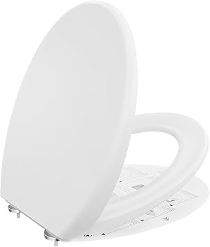 DERW Soft Close Toilet Seat, Heavy Duty Environmentally Friendly Urea-Formaldehyde Resin, O-Shaped Design, Quiet Slow Close, Quick Release, Install with Alignment Guide, Durable White Toilet Seat