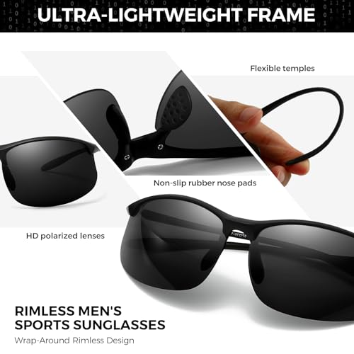 Ultra-Light Polarized Sports Sunglasses–TR90 Semi-Rimless UV400 Shades for Men, Running & Driving3
