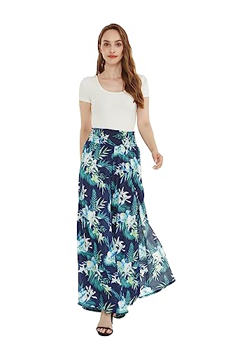 Matchable Couple Hawaiian Luau Shirt or Wide Legged Pants in Orchid Breeze Navy2