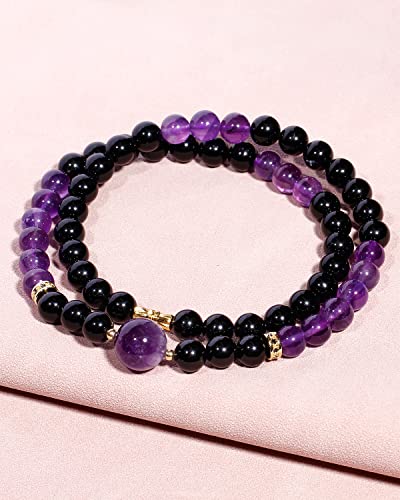 Jewever Black Choker Necklace For Women Or Men Jewelry Healing Crystals And Worry Stones Essential Oil Diffusers Beaded Necklaces Strand Good Luck Gift (Amethyst & Obsidian) #TOP5