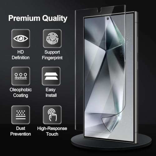 Image of Uyiton 2 Pack Screen Protector for Samsung Galaxy S24 Ultra (6.8-inch Curved Display) | HD Clear Flexible Film | Bubble-Free Easy Installation Kit | Scratch Resistant | Case Friendly