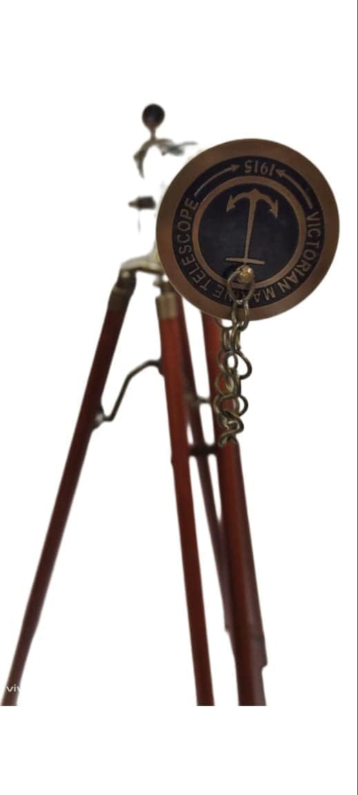 Antique Telescope Double Barrel Handmade Decorative Adjustable Wooden Tripod Stand and Classy Antique Finish Height ; 65'' Inches