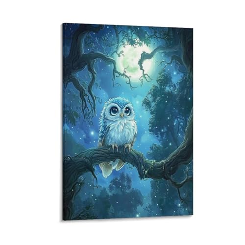 Affiche chouette murale premium impression sur toile 40x60cm pour chambre