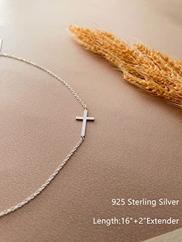Dearmay Sterling Silver Sideways Cross Necklaces For Women Girls, Dainty Silver Cross Choker Necklace For Women Simple Small Silver Cross Pendant Neckalce Jewelry For Women Girls Gift #TOP4