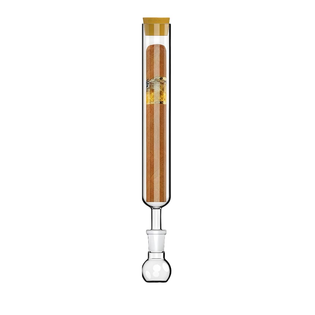Handmade Glass Cigar Humidor Set  Straight Pipe, Ball Base & Wooden Plug,Cigar Incense Glass Tube Set, Humidity Control, Portable Travel Case for Flavorful Mellowing