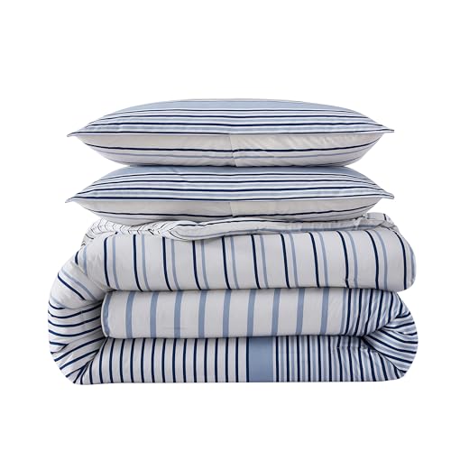 Image of Eddie Bauer - King Comforter Set, Super Soft Bedding with Matching Shams, Two-Piece Back Closure, Modern Room Essentials (Cooper Stripe Blue, King)