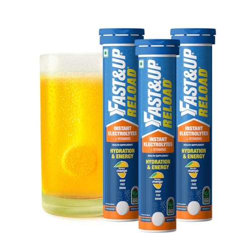 Image of Fast&Up Reload (5 Litres) Low Sugar energy drink for Instant Hydration - 20 Effervescent Tablets with all 5 Essential Electrolytes + Added Vitamins - Certified Electrolytes Drink - Mango flavour