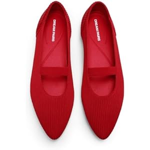 DREAM PAIRS Women's Knit Ballet Flats Pointed Toe Comfortable Dressy Flats for Work Office Shoes Mary Jane Flats 6.5 Red