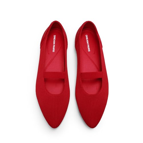 Recopilación de Zapatos Dama los mejores 10. 42 DREAM PAIRS Flats de Mary Jane para Mujer, Zapatos de Ballet Ballerinas para Dama con Punta Puntiaguda,Size 24.5 cm,Rojo,SDFA26005W