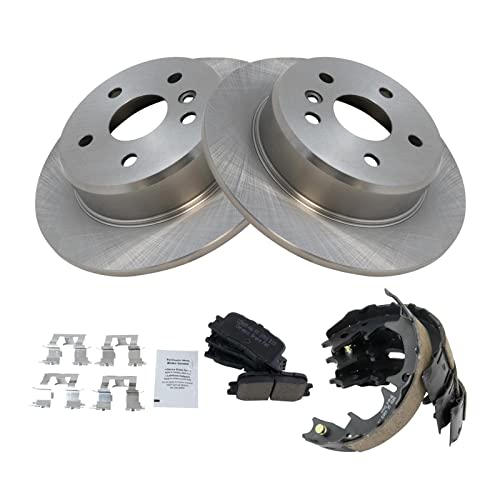 Image of TRQ Rear Brake Pad and Rotor Set Ceramic Parking Shoe Compatible with 2001-2003 Toyota Highlander