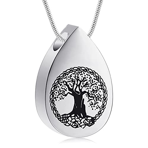 Urne pendentif arbre de vie en argent goutte d'eau souvenir de crémation