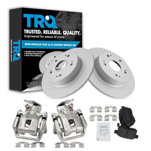 Image of TRQ Rear Brake Pad and Rotor Set Semi Metallic Solid Rotors Calipers | For 2013-2017 Honda Accord