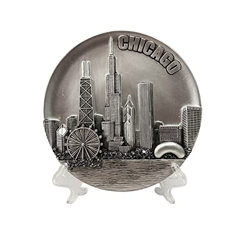 Chicago Souvenir Plate - Pewter-look - 6" - Skyline