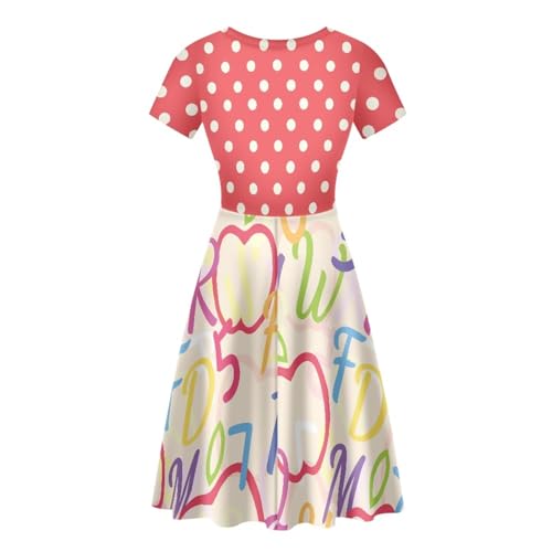 Allinterest Women Round Neck Dress for Work Polka Dot Apple Letter Print Short Sleeve Summer Casual Plus Size Midi Dresses — view 4
