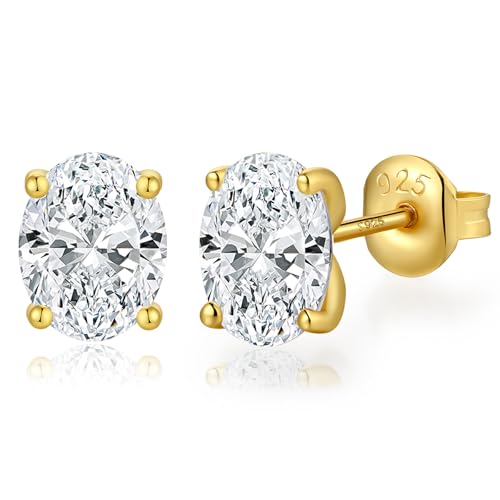 Oval Earrings for Women Men Cubic Zirconia Oval Stud Earring 5MM 925 Sterling Silver Men Earring...
