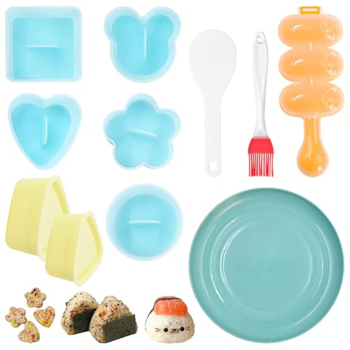 Onigiri Form Set 11 Stück Sushi Maker Set Antihaft Reisbällchen Former Dreieck Onigiri Maker Wiederverwendbar Inklusive Reispaddel für Anfänger