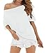 INFITTY Womens Short Sleeve Tee Shirts Sexy One Shoulder Summer Loose Tunic Blouse Top White Large
