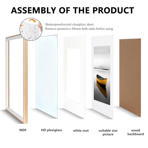 Baoee 20x30cm Eiche weiß Zweifarbiger Bilderrahmen mit 15x20cm Passepartout,Fotorahmen mit Acrylglas,Picture Frame für Fotos, Bilder, Poster