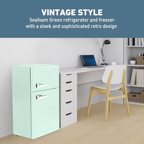 West Bend Mini Fridge with Freezer for Bedroom, Office, Bar or Dorm Room, Retro Compact Refrigerator features Glass Shelves, Manual Defrost and Adjustable Temperature Control, 3.1-Cu.Ft., Green