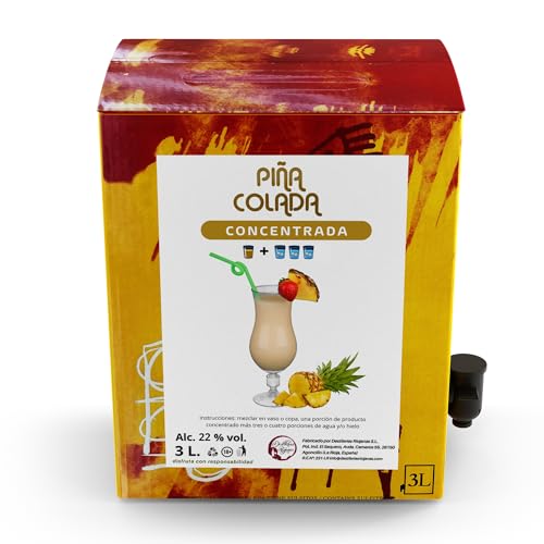 Concentrado Cóctel Piña Colada Bag in Box 3,3 Kg (3L) Vol.22% que rinde 12L o más de 40 cócteles Diluyendo en Agua y Hielo. Cocktail Más Rentable y Rápido en Menos Espacio. Destilerías Riojanas
