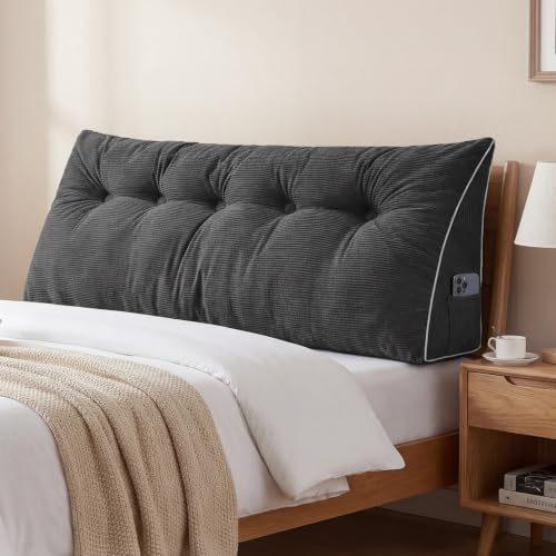 Sasttie Headboard Pillow Queen, Wedge Pillow Headboard, Dark Grey
