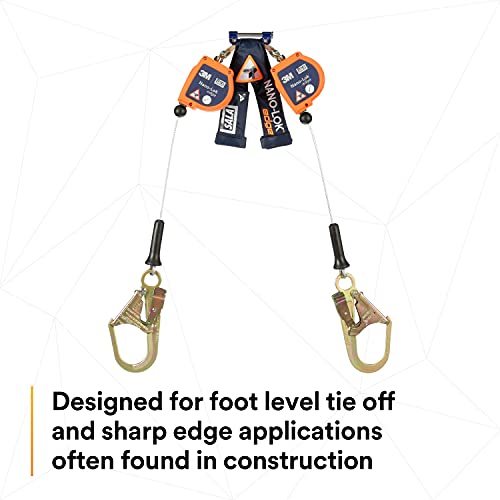 3M Dbi-Sala Nano-Lok Edge, 3500246 Srl, 8', Double-Leg 100% Tie-Off, Leading/Sharp Edge, Galv Cable Steel Rebar Hooks,Quick Connector For Harness Mount #TOP3