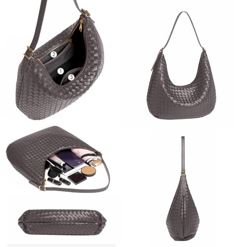 Image of Shoulder Handbags Shoulder Bag for Women Totes Woven Vegan Leather Bag Hand Bag Working Lightweight Bags With Zipper